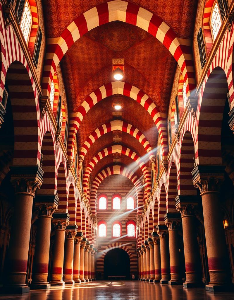 Mezquita Cathedral interior with iconic red and white arches