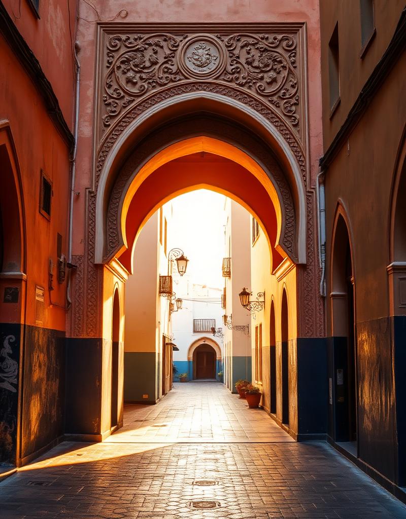 Tangier Morocco medina entrance with ornate archway